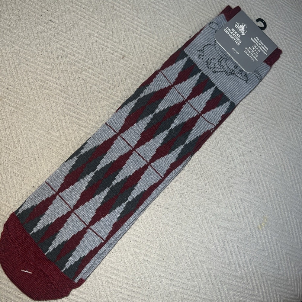 Disney Parks Dumbo the Flying Elephant Argyle Pair Long Socks Maroon Gray 6-12